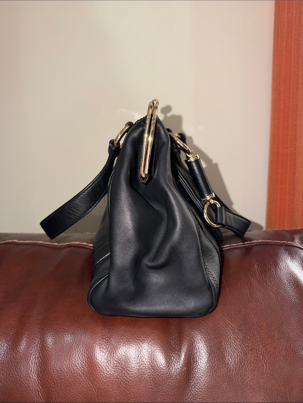 ‼️Vintage Authentic Celine Black Leather Kisslock Shoulder Bag - Picture 4 of 14